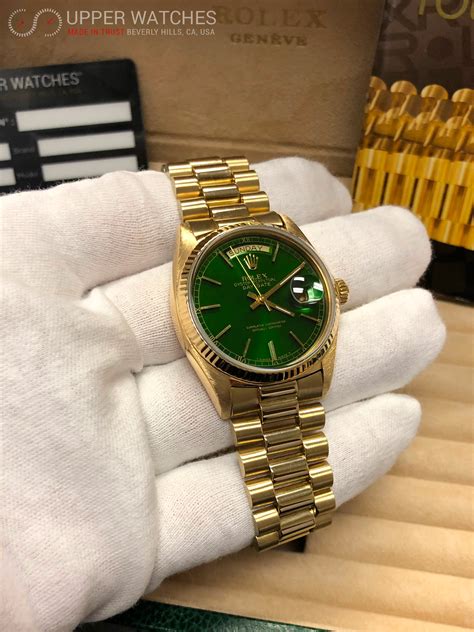 gold watch green face rolex|Rolex oyster perpetual green gold.